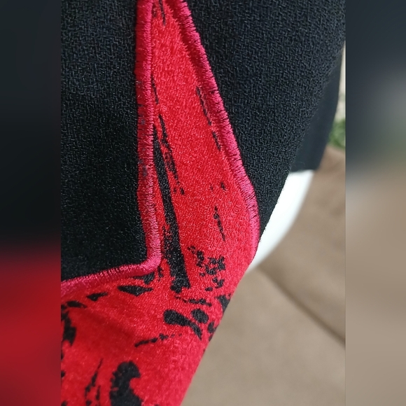 VTG 80’s GENE ROYE Black Top/Jacket Red Abstract Art Deco 100% Silk Fully Lined - Picture 6 of 13